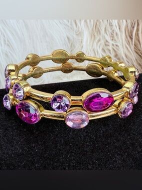 Vintage aged goldtone and purple weighted, stacking set of 2 bangle, bracelets